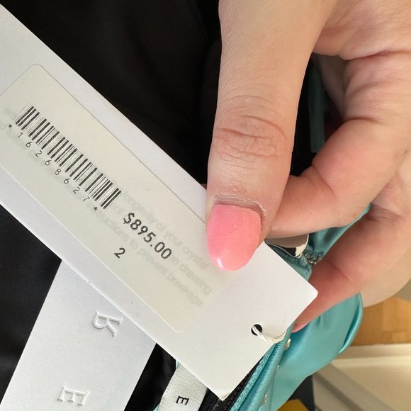 NWT Area Strapless Mini Dress Sz 2 Turquoise Crystal-Embellished Ruched Bodice - Picture 5 of 13